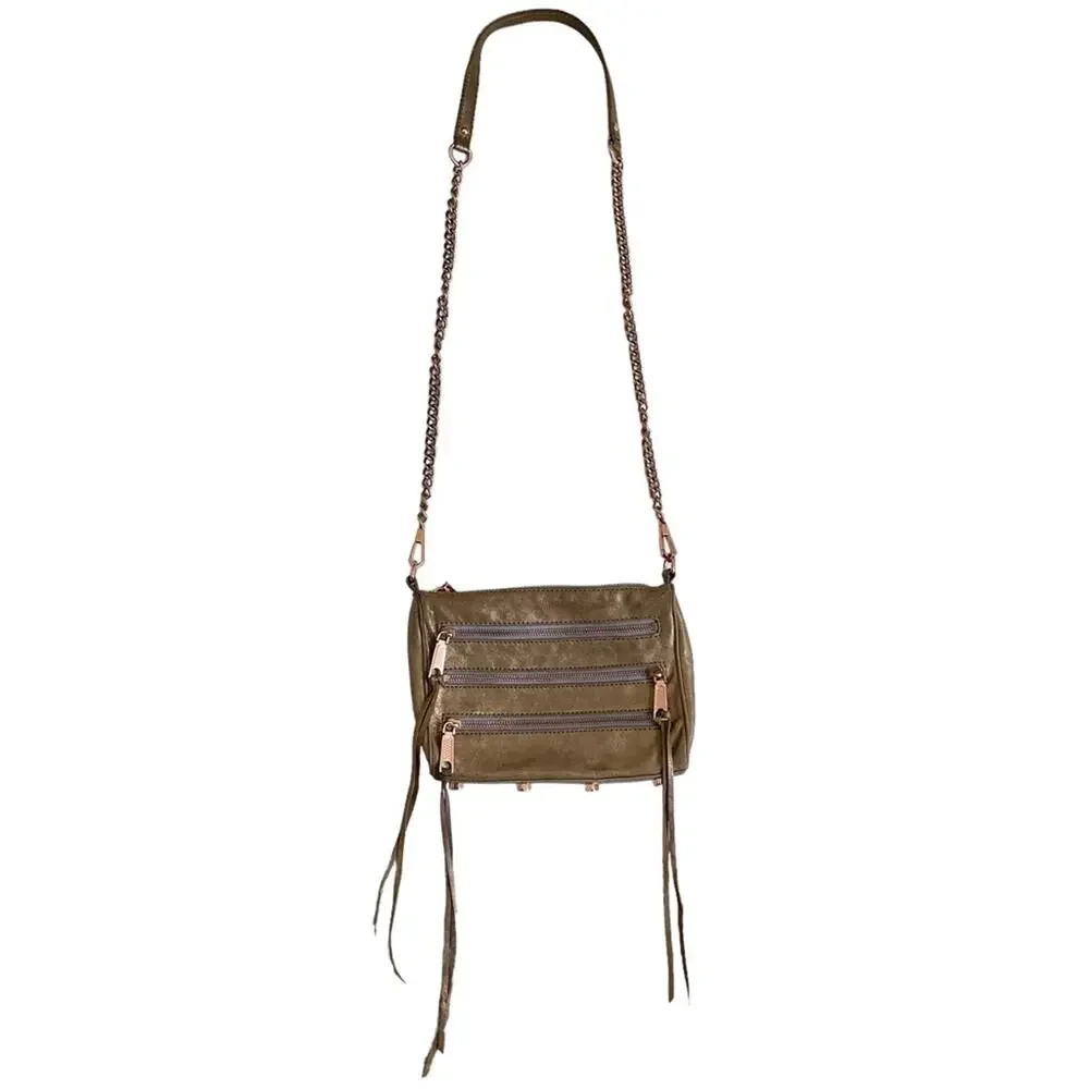 Rebecca Minkoff Gold Leather Zippered Convertible Crossbody Shoulder Purse